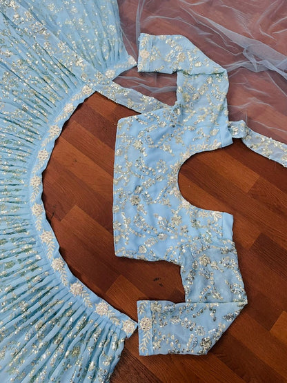 Sky blue georgette heavy embroidered wedding lehenga choli