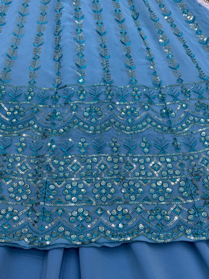 Sky blue georgette heavy work lehenga suit for ceremony