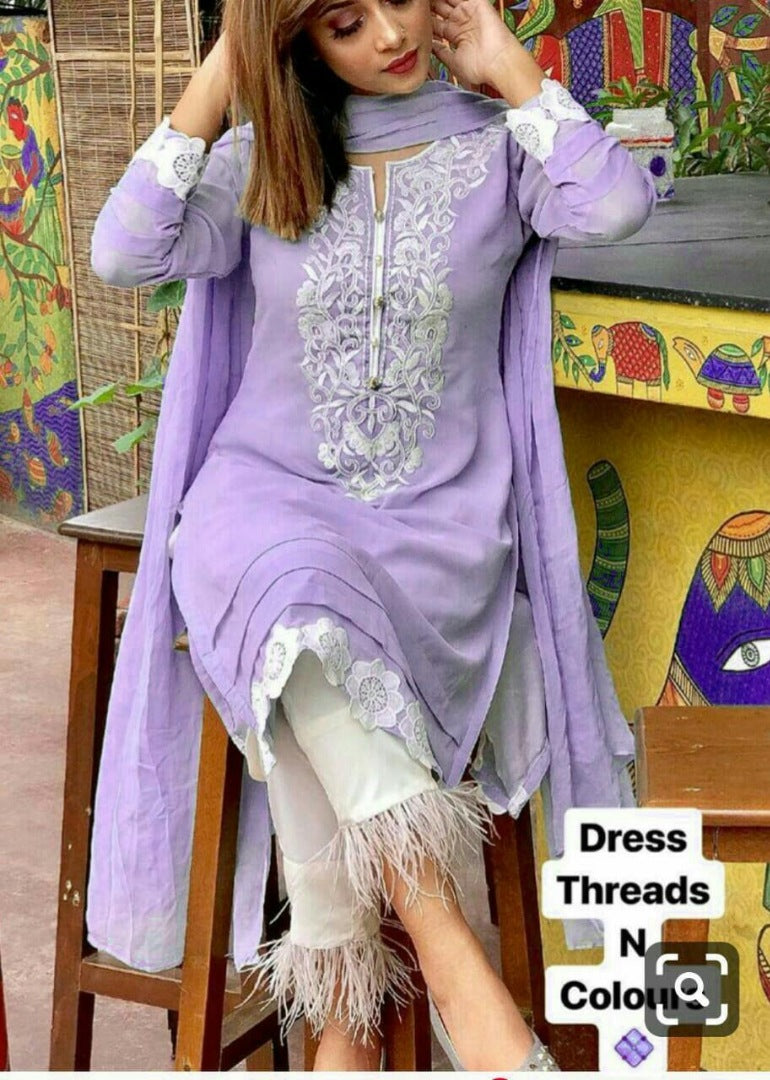 Sky blue georgette thread embroidered plazzo suit