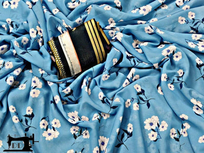 Sky blue heavy georgette flower printed partywear stylist saree