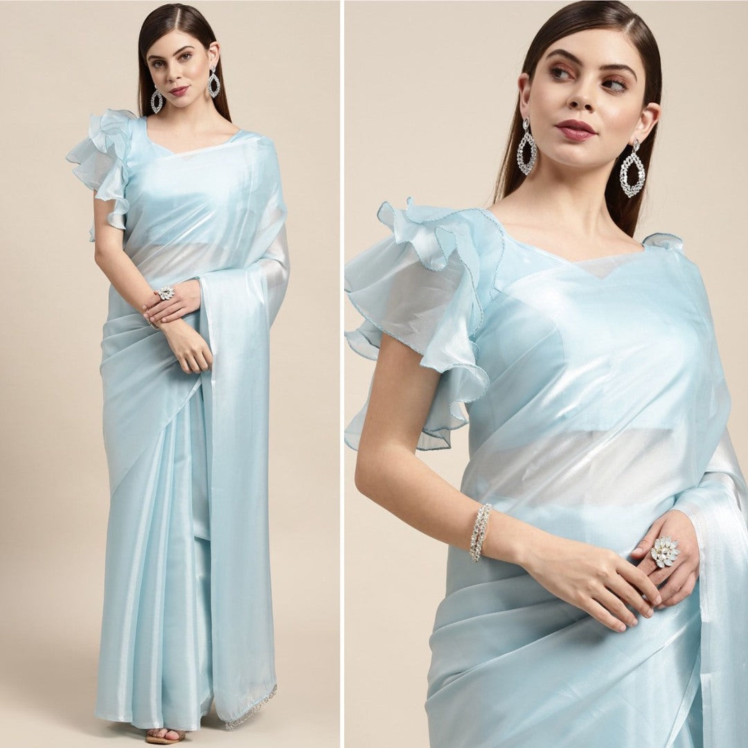 Sky blue jimi silk party wear saree