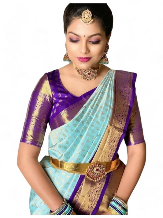 Sky blue lichi silk jacquard wedding saree