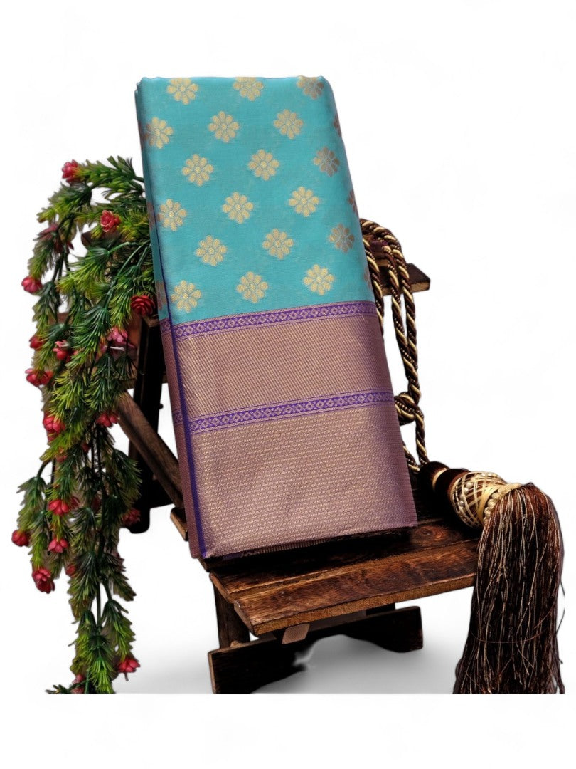 Sky blue lichi silk jacquard wedding saree