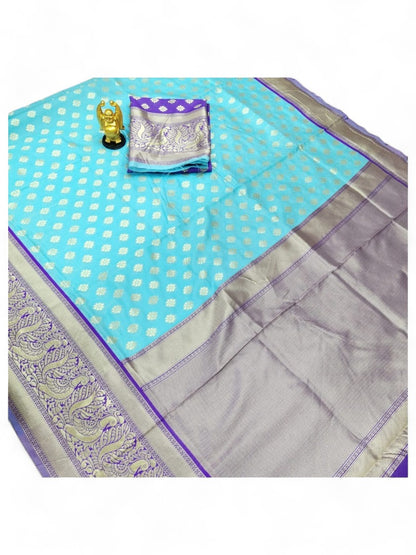 Sky blue lichi silk jacquard wedding saree