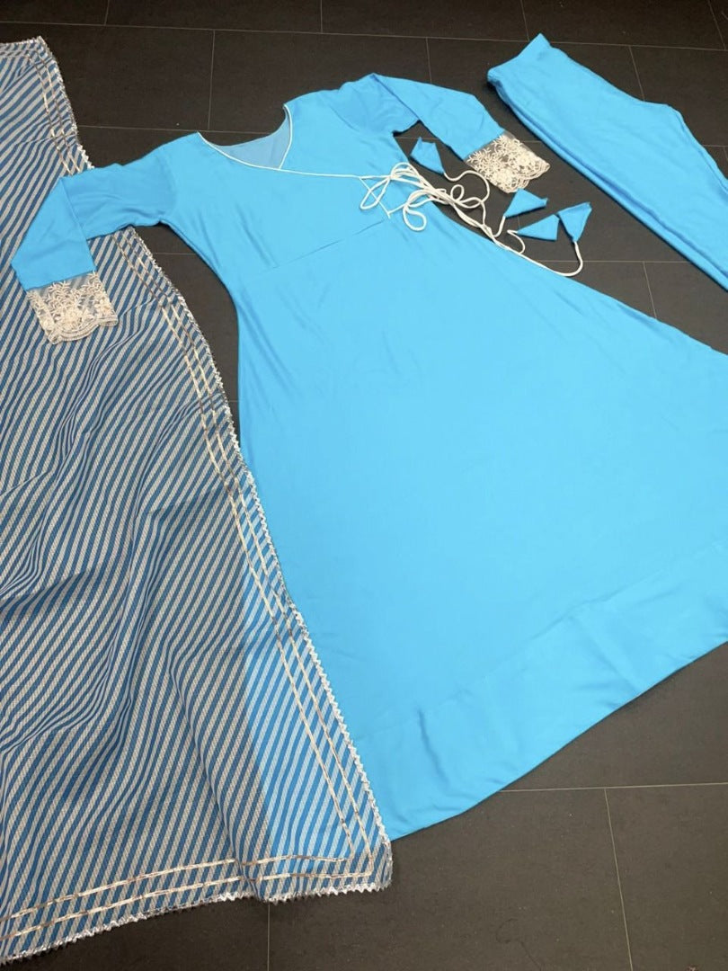 Sky blue maslin cotton kedia style anarkali suit