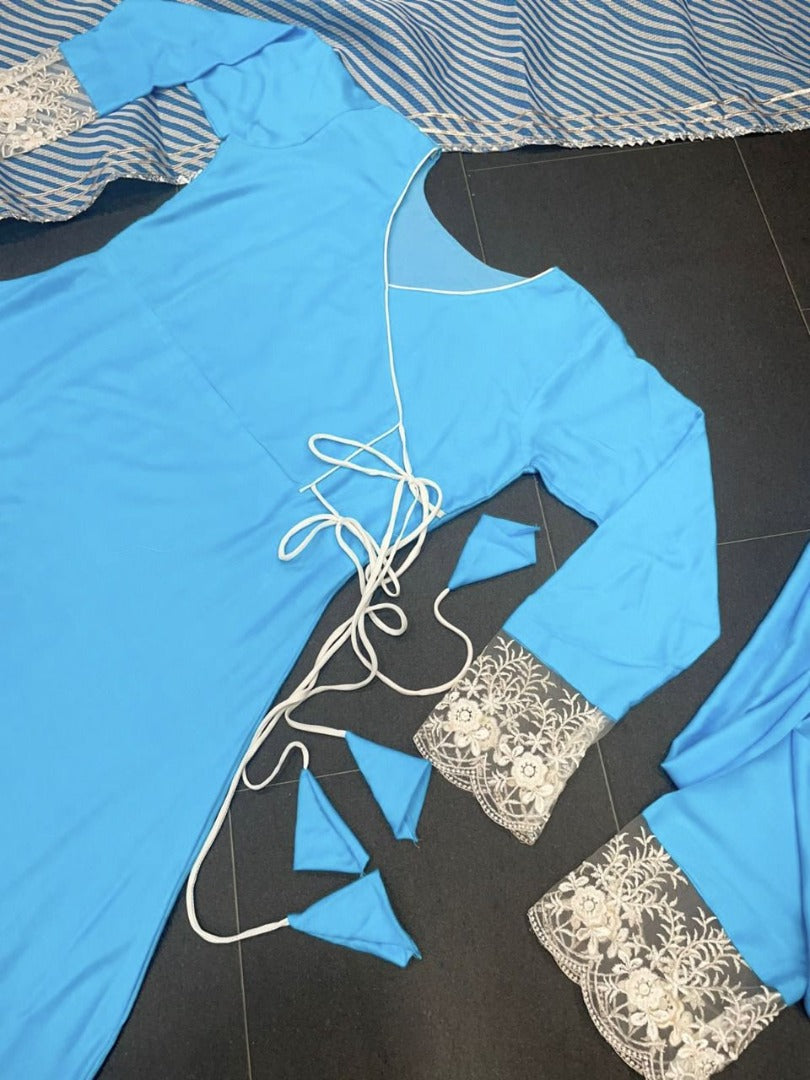 Sky blue maslin cotton kedia style anarkali suit