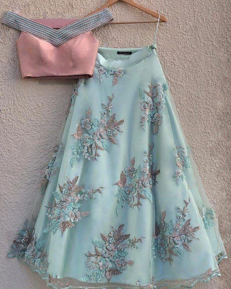 Sky blue orgenza net embroidered decent Beautiful lehenga choli