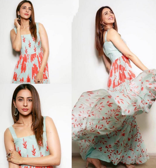 Sky blue printed long kurti