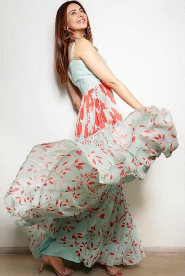 Sky blue printed long kurti