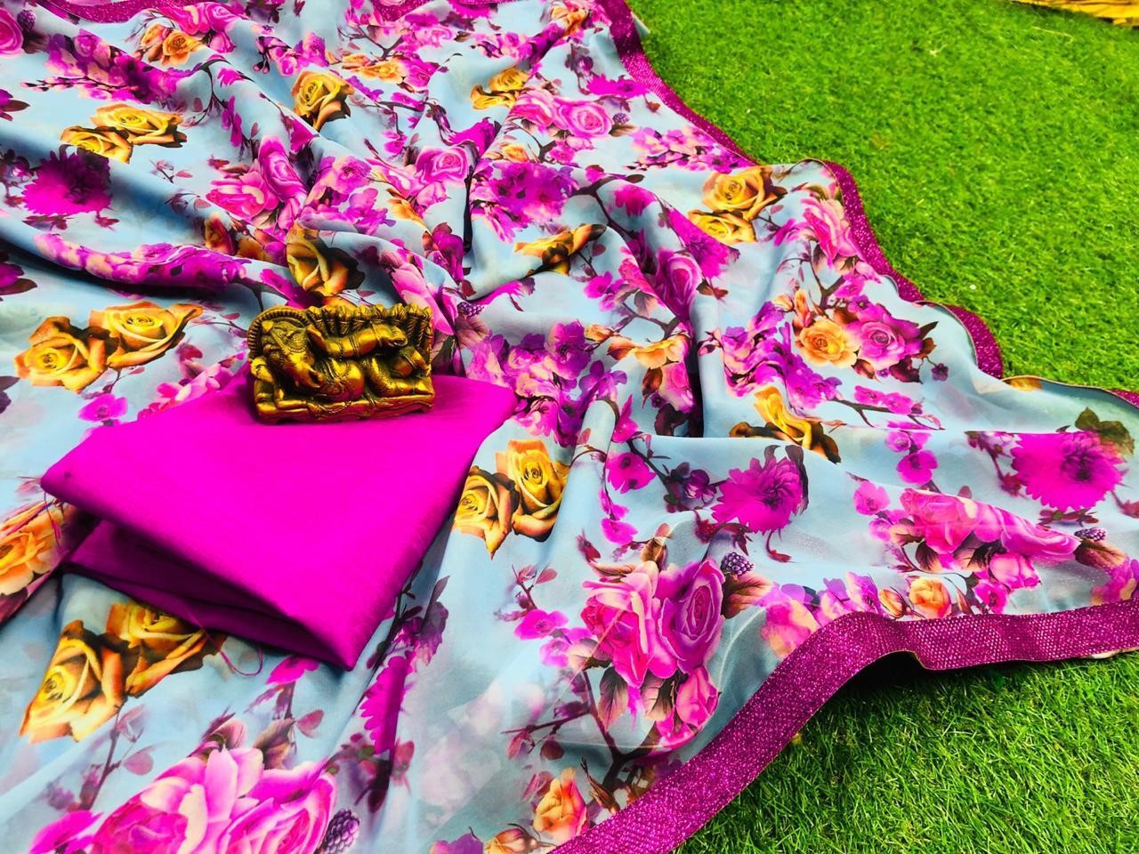 sky blue pure georgette digital floral printed regular wear saree