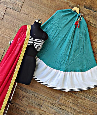 Sky blue rayon cotton silk festive lehenga choli