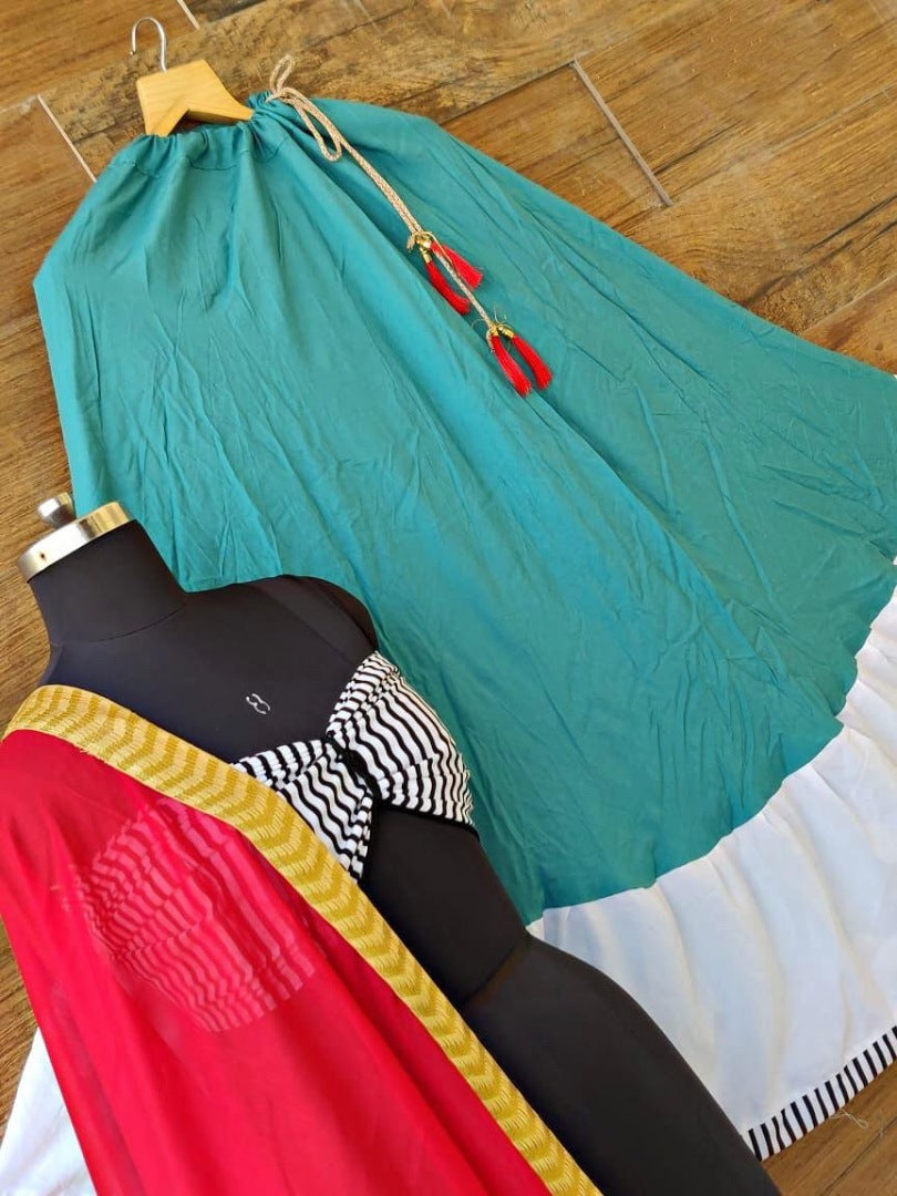 Sky blue rayon cotton silk festive lehenga choli