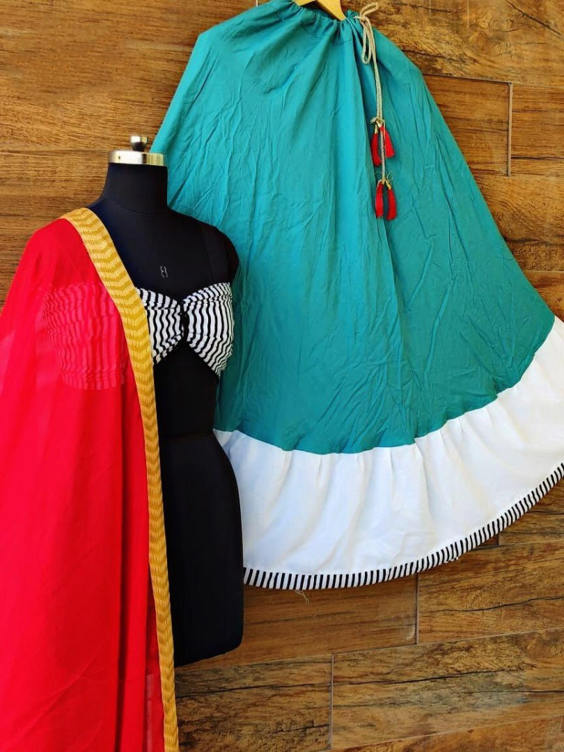 Sky blue rayon cotton silk festive lehenga choli