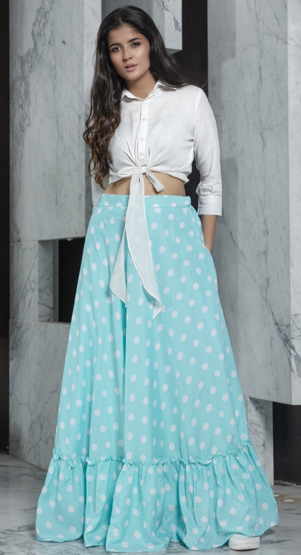 Sky blue rayon printed party wear crop top