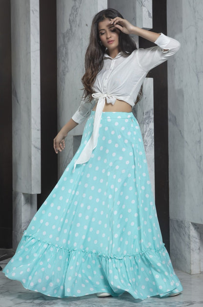 Sky blue rayon printed party wear crop top