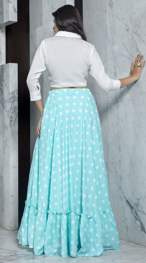 Sky blue rayon printed party wear crop top