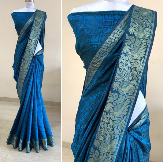 Sky blue sana silk jacquard weaving work saree