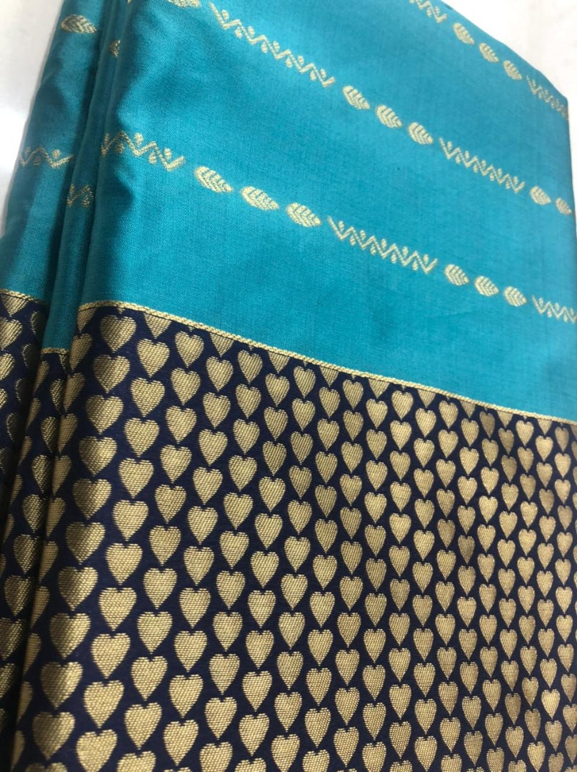 Sky blue soft lichi silk ceremonial saree