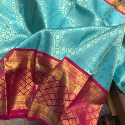 Sky blue soft lichi silk jacquard weaving work ceremonial saree
