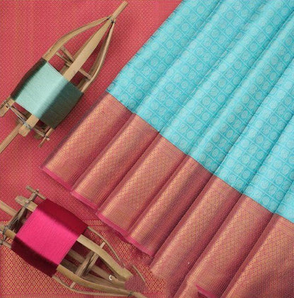 Sky blue soft lichi silk jacquard weaving work ceremonial saree