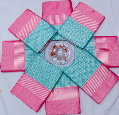 Sky blue soft lichi silk jacquard weaving work ceremonial saree