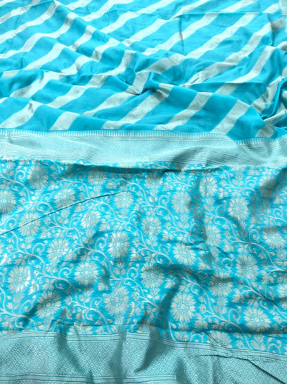 Sky blue soft lichi silk jacquard weaving work wedding saree
