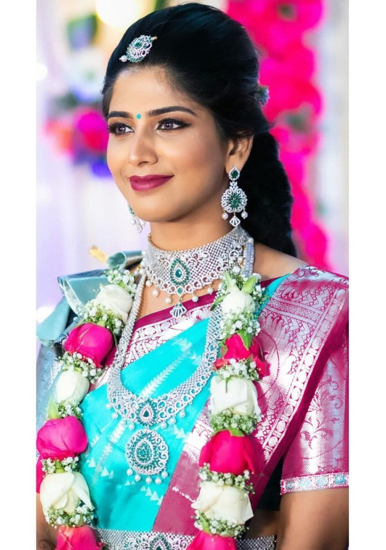 Sky blue soft lichi silk jacquard weaving work wedding saree