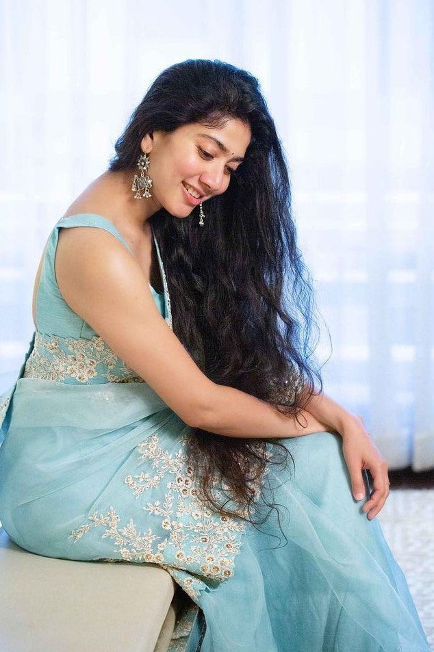 Sky blue soft organza thread and cutwork party wear saree