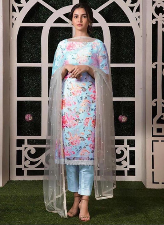 Sky blue tapeta silk digital printed salwar suit