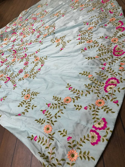 sky blue tapeta silk embroidered bollywood style lehenga