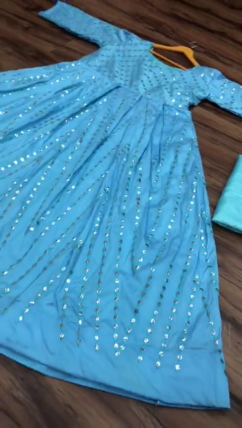 Sky blue tapeta silk paper mirror work gown