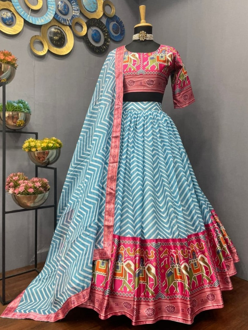 Sky blue zig zag printed festival wear lehenga choli