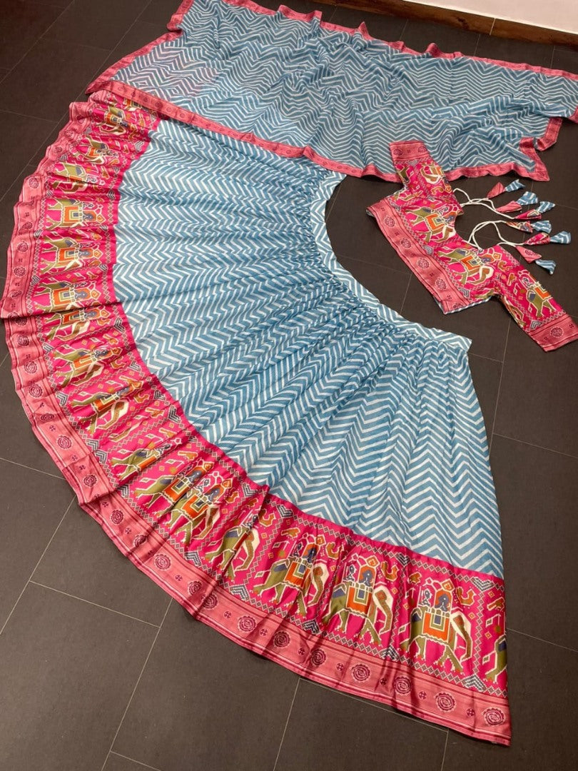 Sky blue zig zag printed festival wear lehenga choli