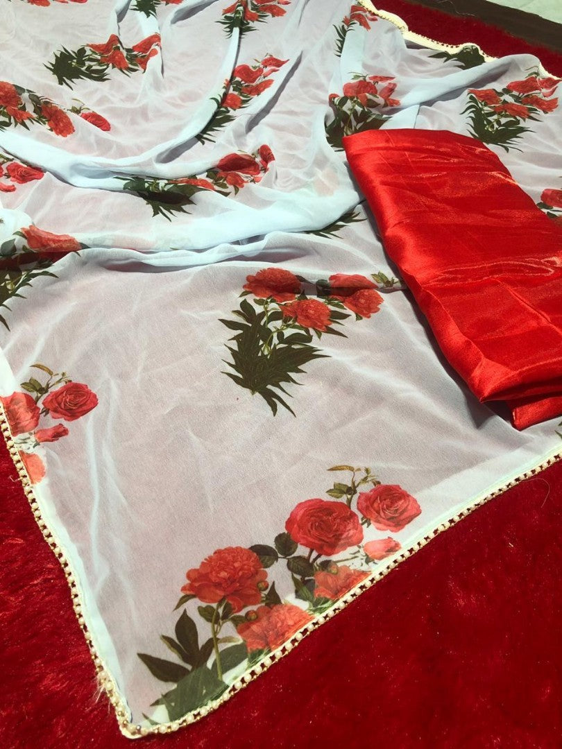 sky georgette rose printed stylist saree
