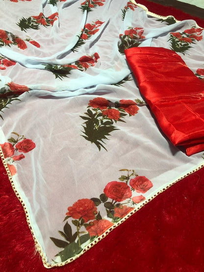 sky georgette rose printed stylist saree