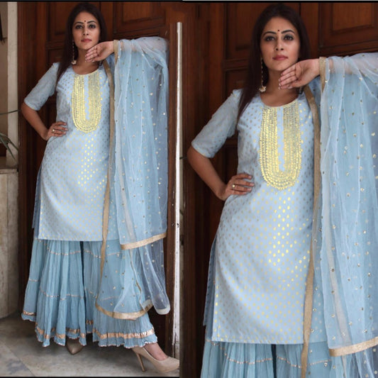 sky jacquard butti sharara salwar suit