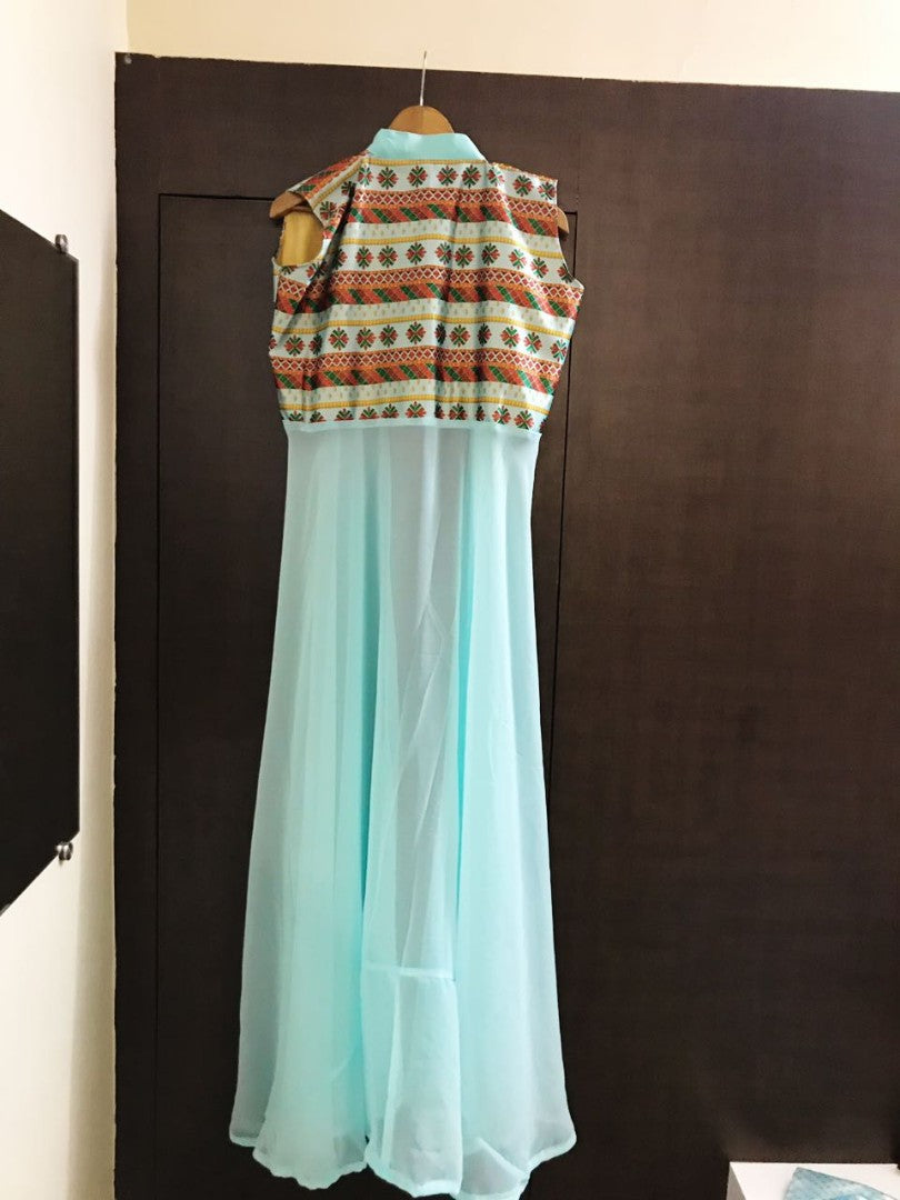 sky muslin silk digital printed bollywood style lehenga with koti