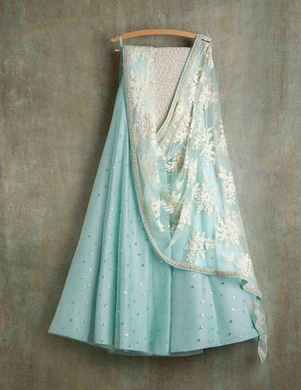 Sky net embroidered lehenga