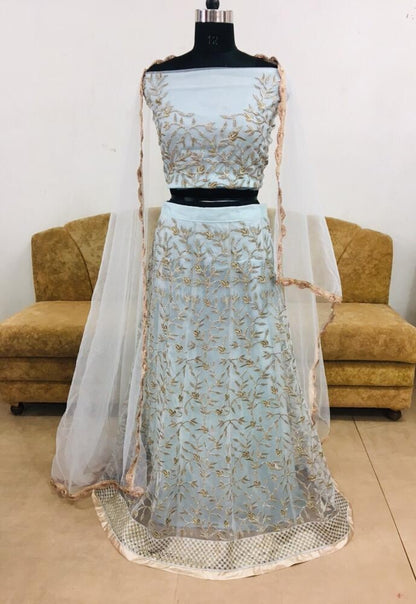 sky net embroidered partywear lehenga