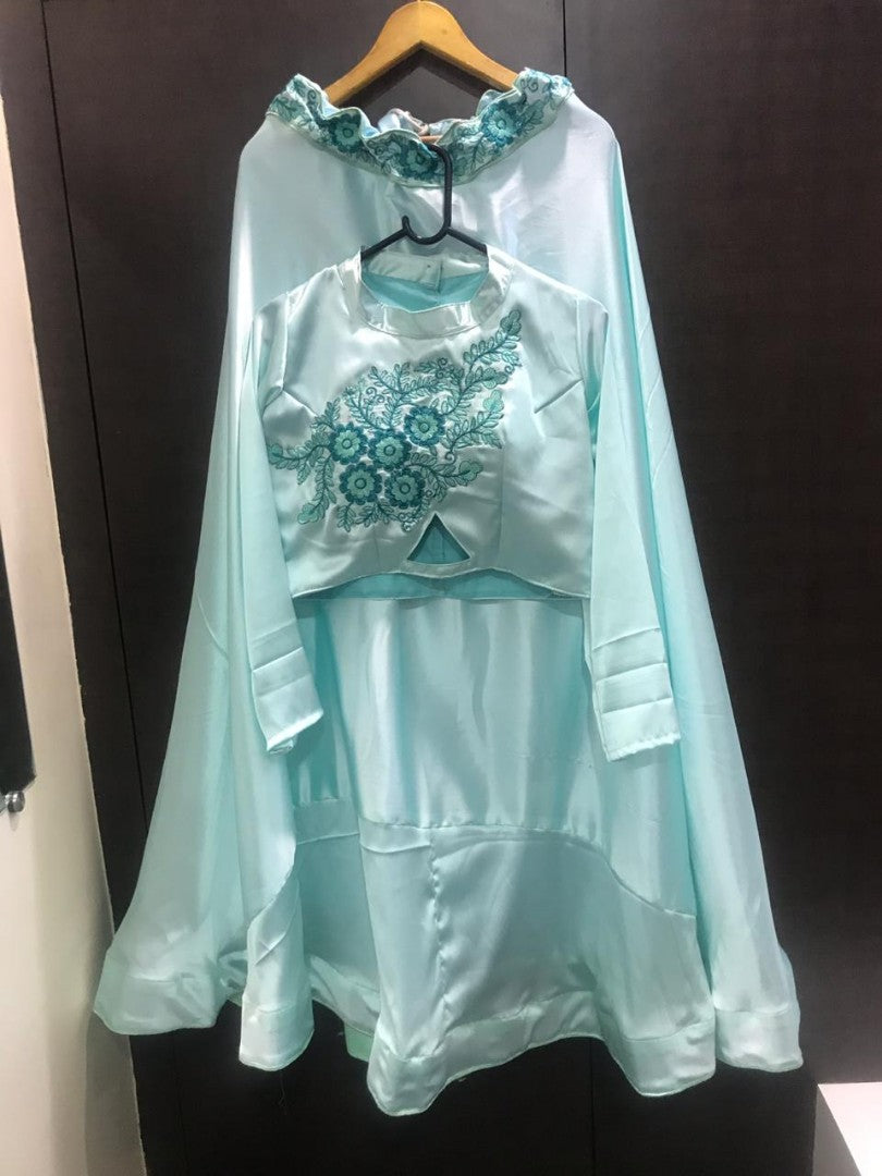 sky satin silk beautiful partywear crop top lehenga