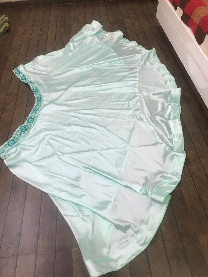 sky satin silk beautiful partywear crop top lehenga