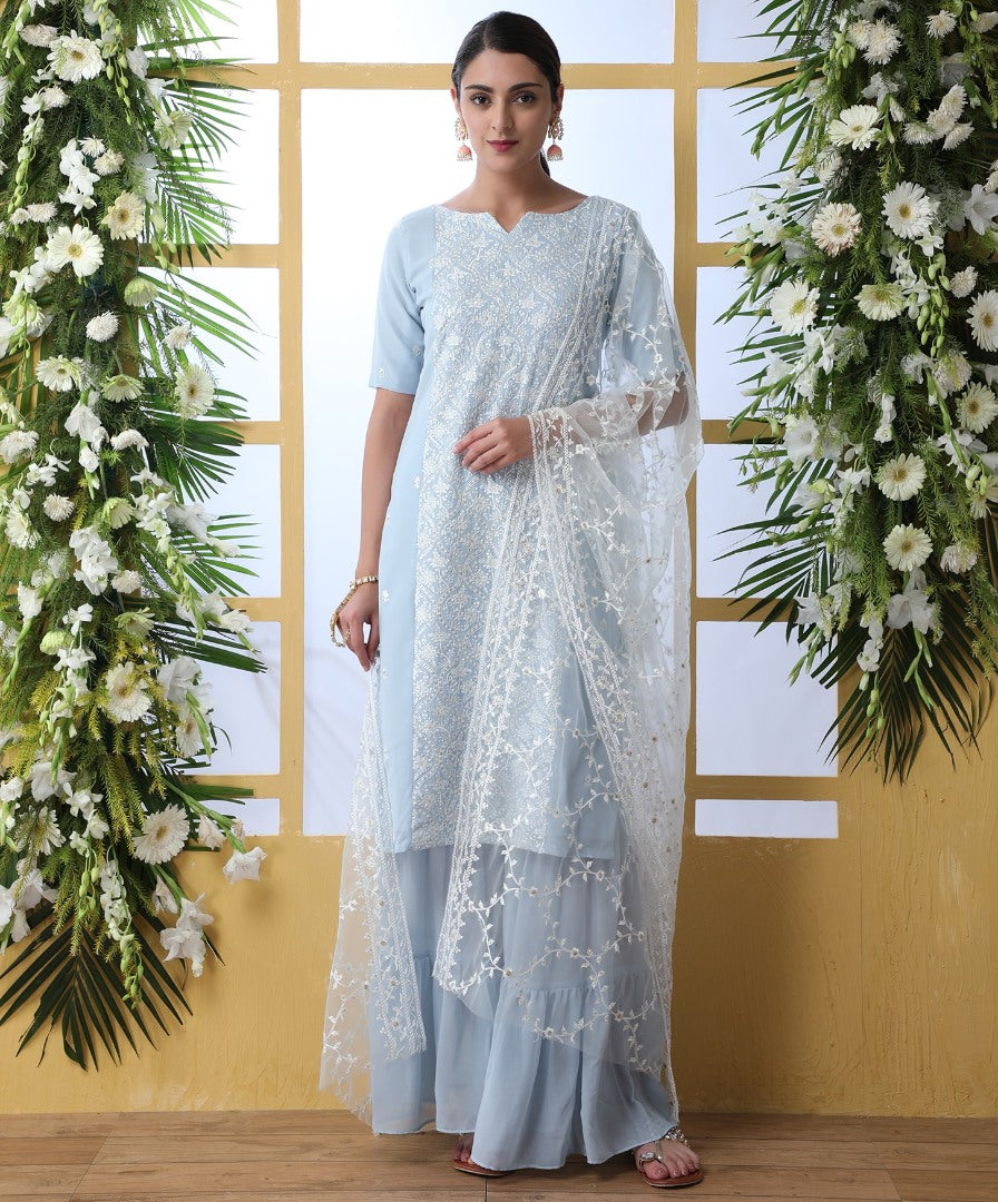 Skyblue georgette plazzo suit
