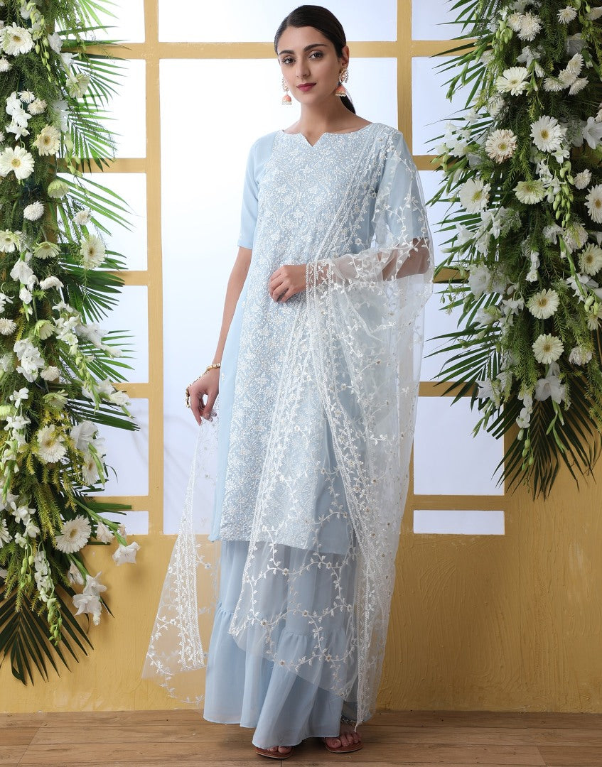 Skyblue georgette plazzo suit