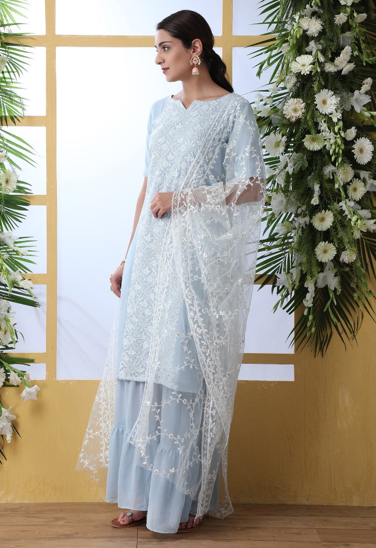 Skyblue georgette plazzo suit