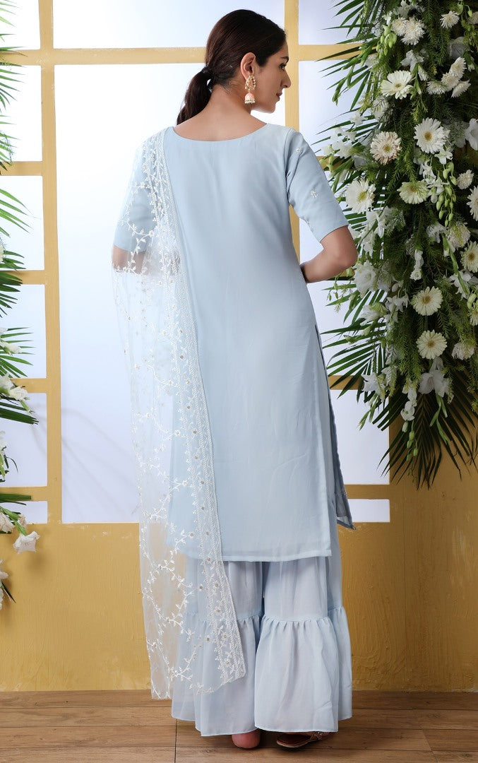 Skyblue georgette plazzo suit