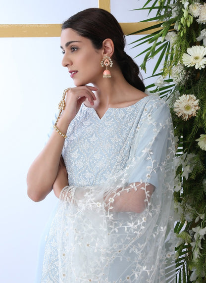 Skyblue georgette plazzo suit