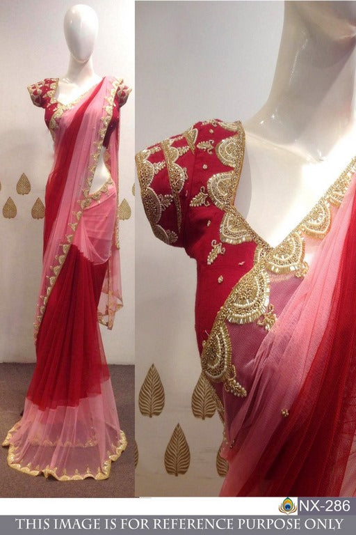 sprey mono net embroidered wedding saree