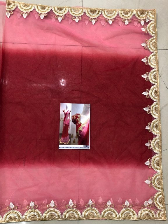 sprey mono net embroidered wedding saree