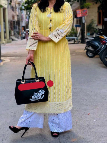 Style studio pure chikenkari cotton plazzo kurti