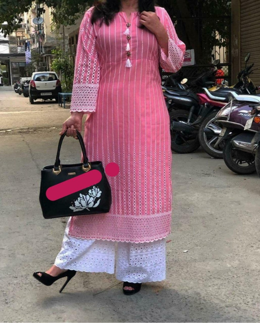 Style studio pure chikenkari cotton plazzo kurti